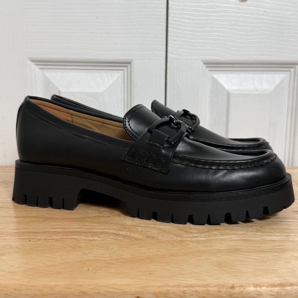 Nine West Gemay Loafers 8.5 Black Lug Sole Chunky Platform Dark Academia Edgy